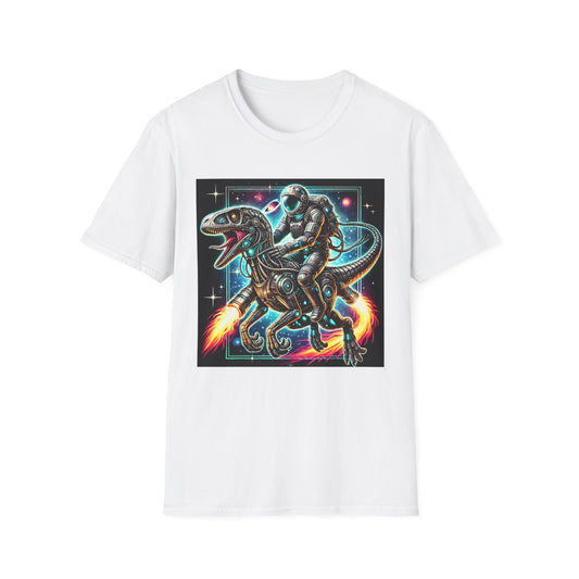 Cosmic Dinosaur Rider Softstyle T-Shirt | Fun Graphic Tee, Unique Gift, Space Lover Shirt, Sci-Fi Enthusiast Apparel