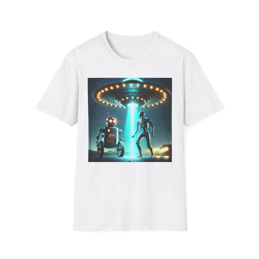 Alien Encounter Unisex Softstyle T-Shirt | Sci-Fi Fan Gift, Superhero Tee, UFO Shirt, Casual Wear, Unique Graphic T-Shirt