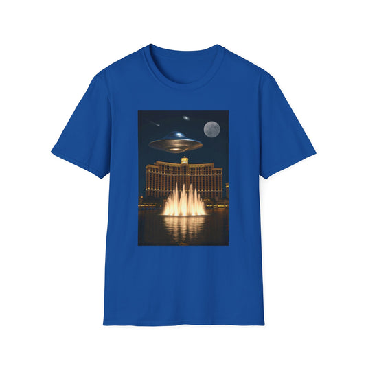 UFO over Las Vegas, Cosmic Vibes Unisex T-Shirt - UFO & Moon Design, Relaxed Fit Tee for Space Lovers, Gift for Sci-Fi Fans, Casual Wear, Everyday Essentials, t-shirt, tshirt, png