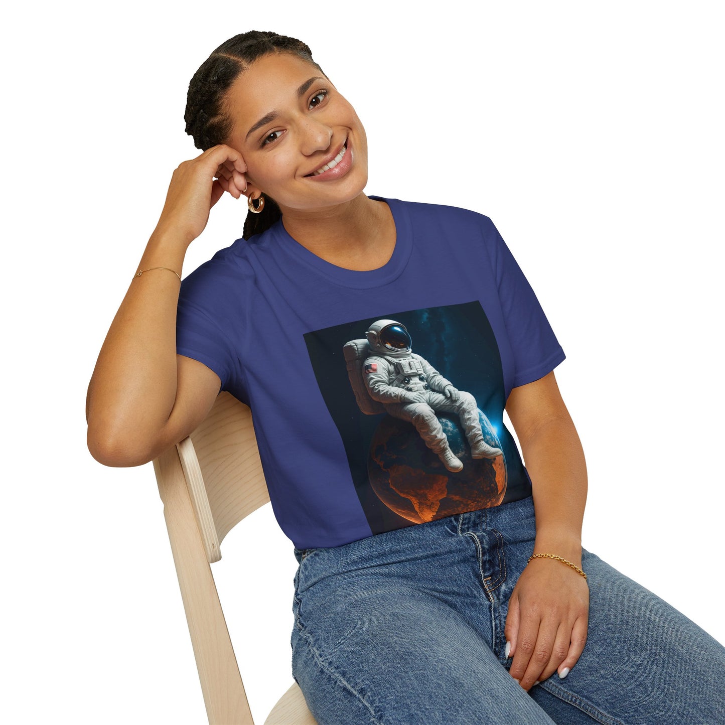 Sitting on an Earth, Cosmic Astronaut T-Shirt, Unisex Graphic Tee, Space Lover Gift, Casual Wear, Astronomy Fan Shirt, Graphic Tee, t-shirt, tshirt, png