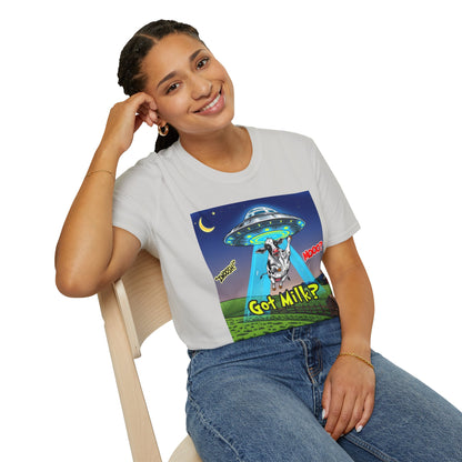 Got Milk? Funny Unisex Softstyle T-Shirt, Humorous Tee, Perfect for Cow Lovers, Milking Day, Farm-themed Gifts, Quirky Apparel, graphic