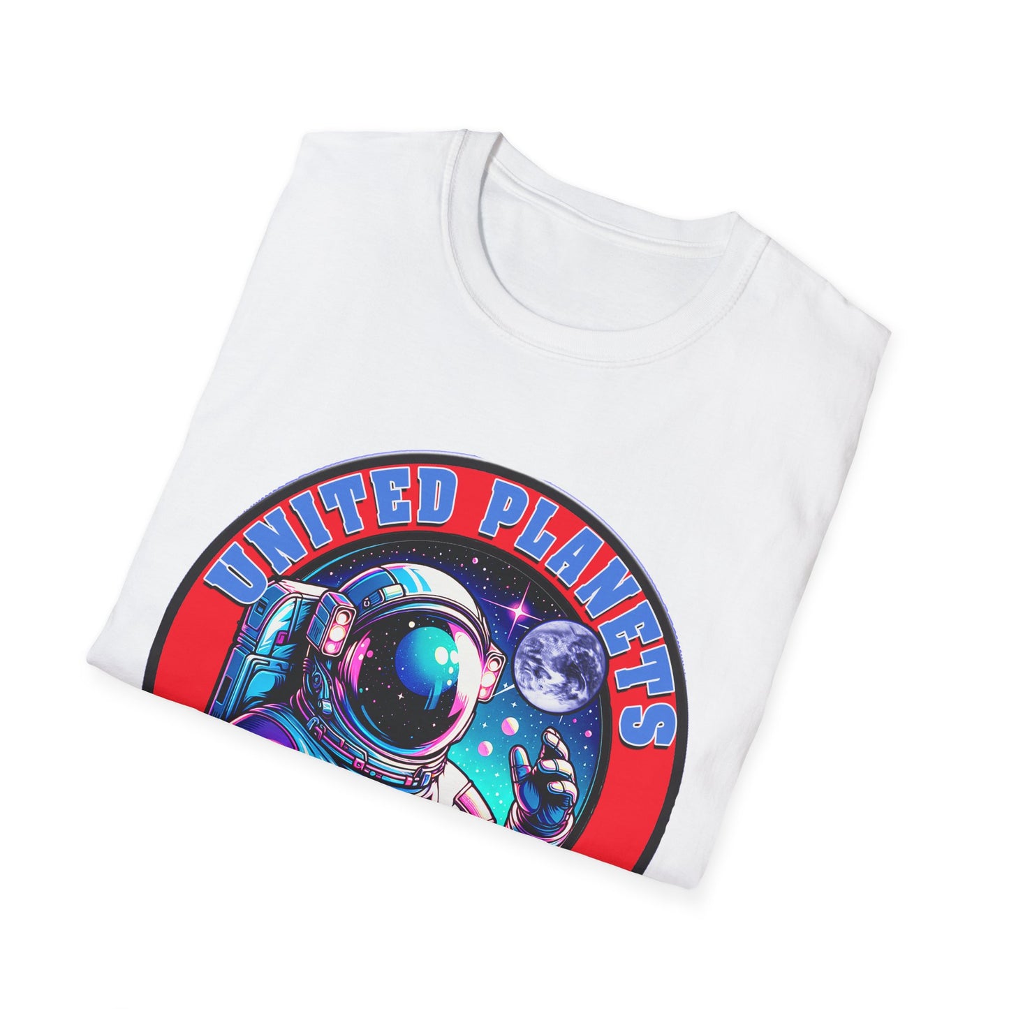 United Planets Exploration Astronaut T-Shirt, Science Themed Tee, Outer Space Shirt for Gift, Birthday, Unisex Softstyle Apparel