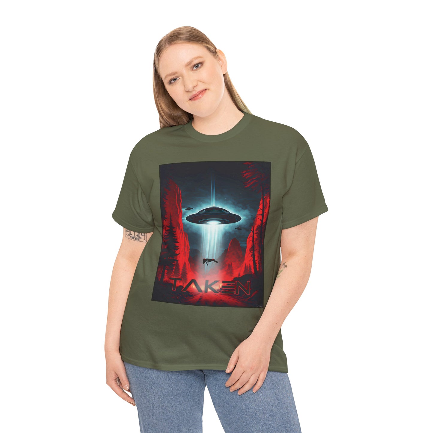 Taken, Unisex Heavy Cotton Tee, UFO inspired t-shirt, graphic design, art, png, t-shirts, tshirts, tee