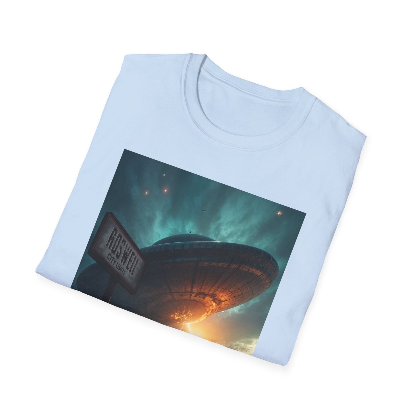 Roswell City Limits, Alien Sunset Softstyle T-Shirt | Unisex Graphic Tee, UFO Theme Shirt, Casual, Gift for Sci-Fi Lovers, Summer Fashion