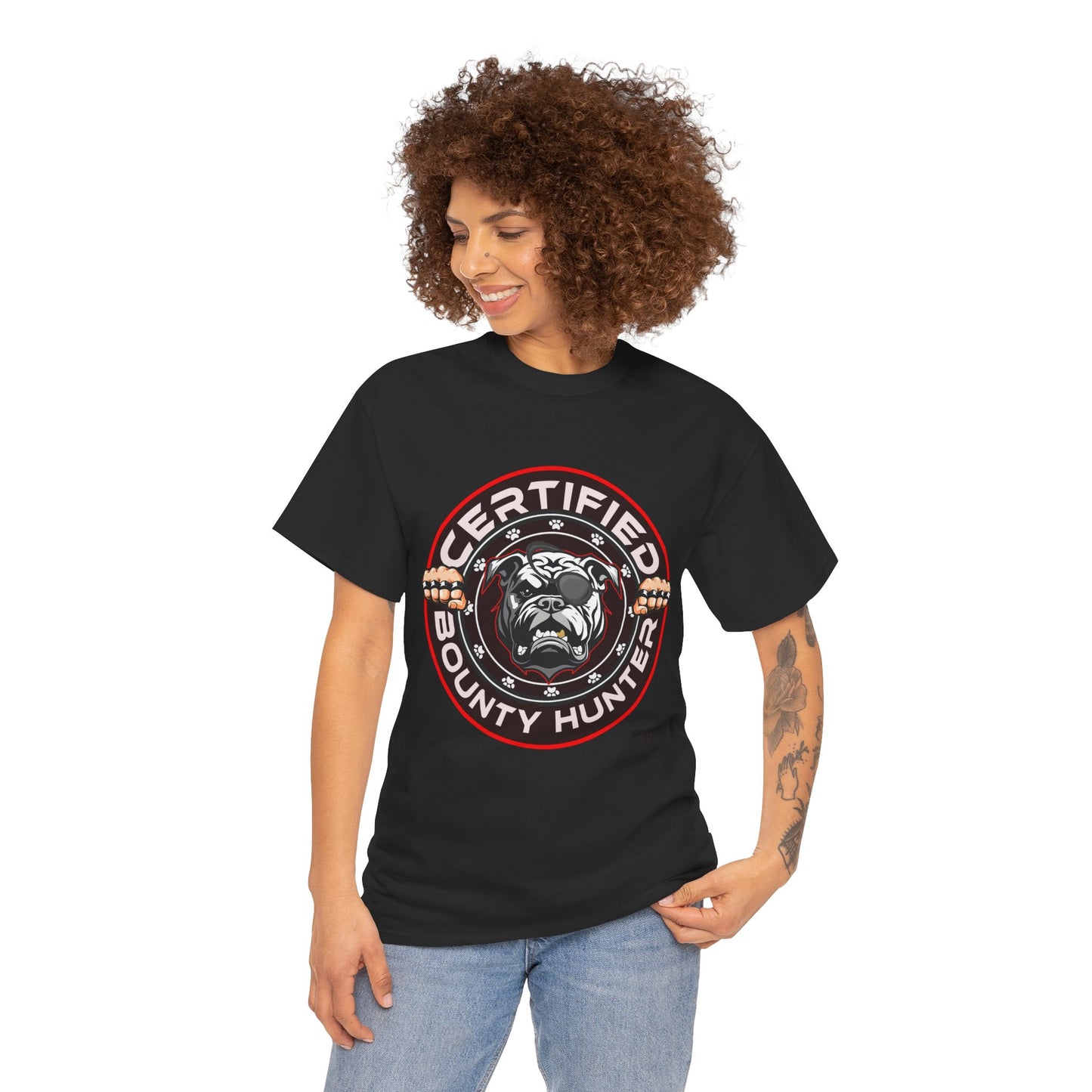 Certified Bounty Hunter, Unisex Heavy Cotton Tee, comedy, bulldog, print design, png, GraphicTees