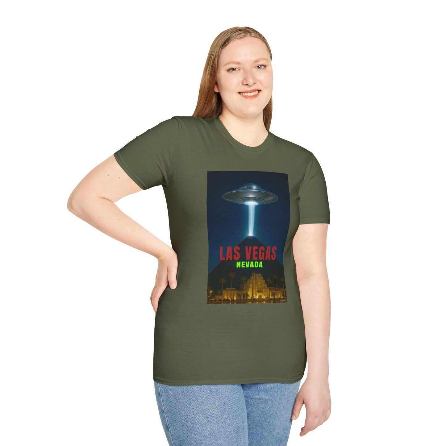 Luxor UFO, Las Vegas UFO Unisex Softstyle T-Shirt - Retro Nevada Design, graphic design, t-shirts, tshirts, tees, GraphicTees, png