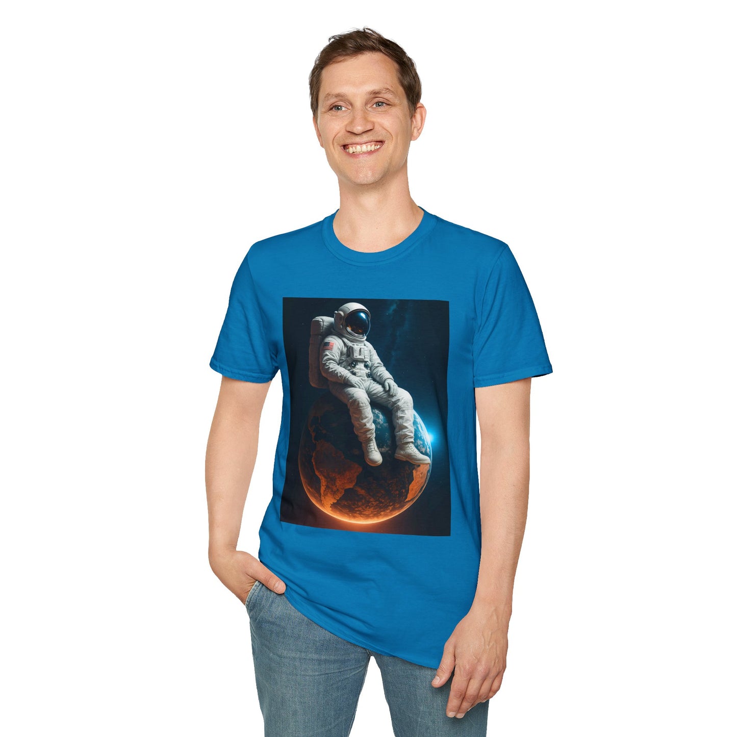 Sitting on an Earth, Cosmic Astronaut T-Shirt, Unisex Graphic Tee, Space Lover Gift, Casual Wear, Astronomy Fan Shirt, Graphic Tee, t-shirt, tshirt, png