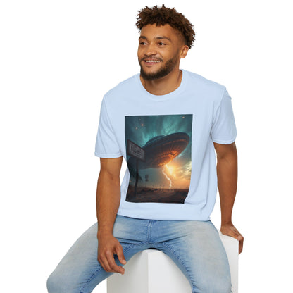 Roswell City Limits, Alien Sunset Softstyle T-Shirt | Unisex Graphic Tee, UFO Theme Shirt, Casual, Gift for Sci-Fi Lovers, Summer Fashion