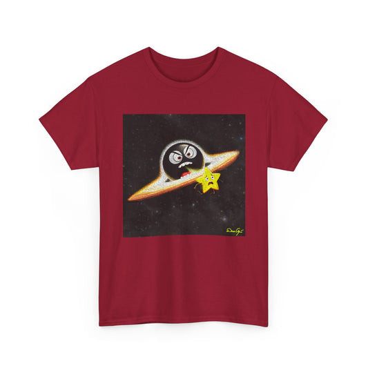 BlackHole Chasing Star, Space-Themed Unisex Heavy Cotton Tee with Cartoon Penguin Design, graphic design, png