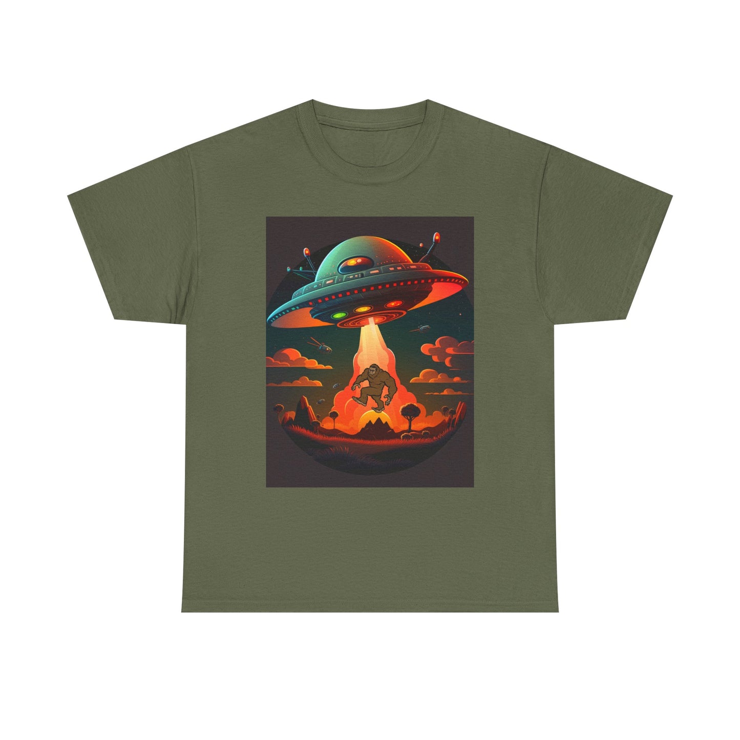 UFO, Bigfoot, Unisex Heavy Cotton Tee, graphic design, t-shirt, t-shirts, tshirts, png