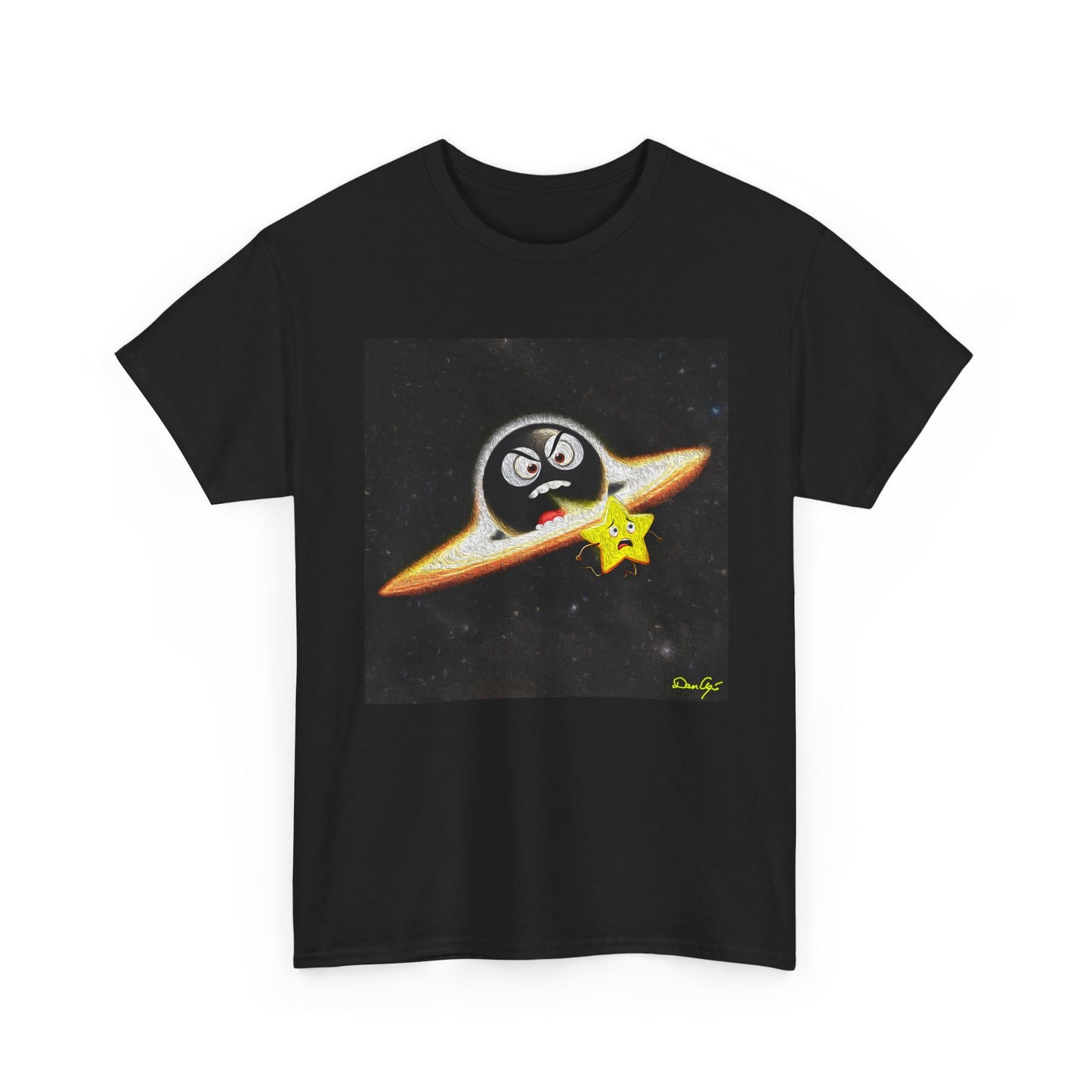 BlackHole Chasing Star, Space-Themed Unisex Heavy Cotton Tee with Cartoon Penguin Design, graphic design, png
