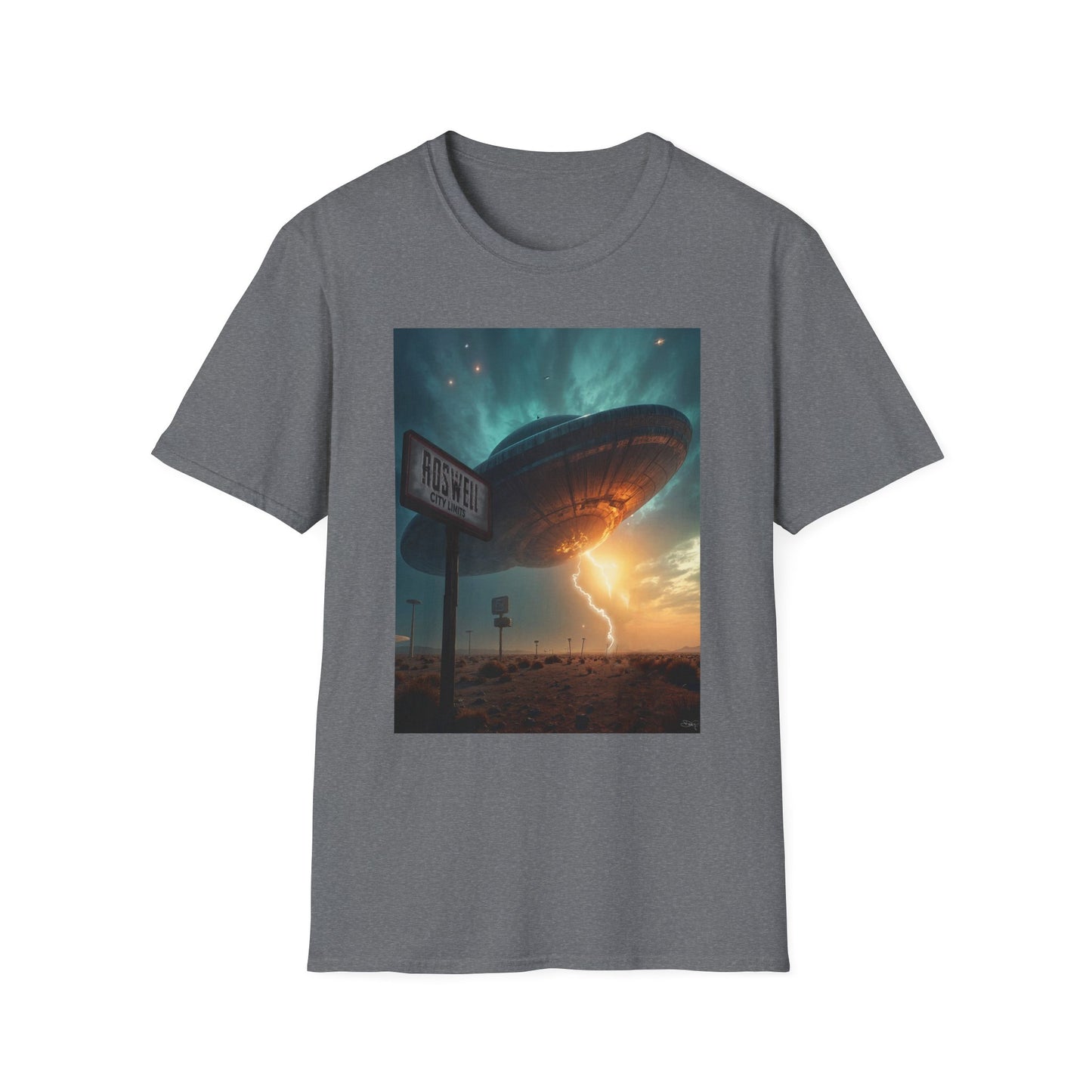 Roswell City Limits, Alien Sunset Softstyle T-Shirt | Unisex Graphic Tee, UFO Theme Shirt, Casual, Gift for Sci-Fi Lovers, Summer Fashion