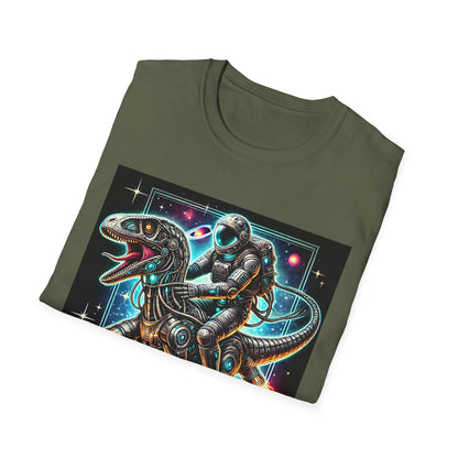 Cosmic Dinosaur Rider Softstyle T-Shirt | Fun Graphic Tee, Unique Gift, Space Lover Shirt, Sci-Fi Enthusiast Apparel