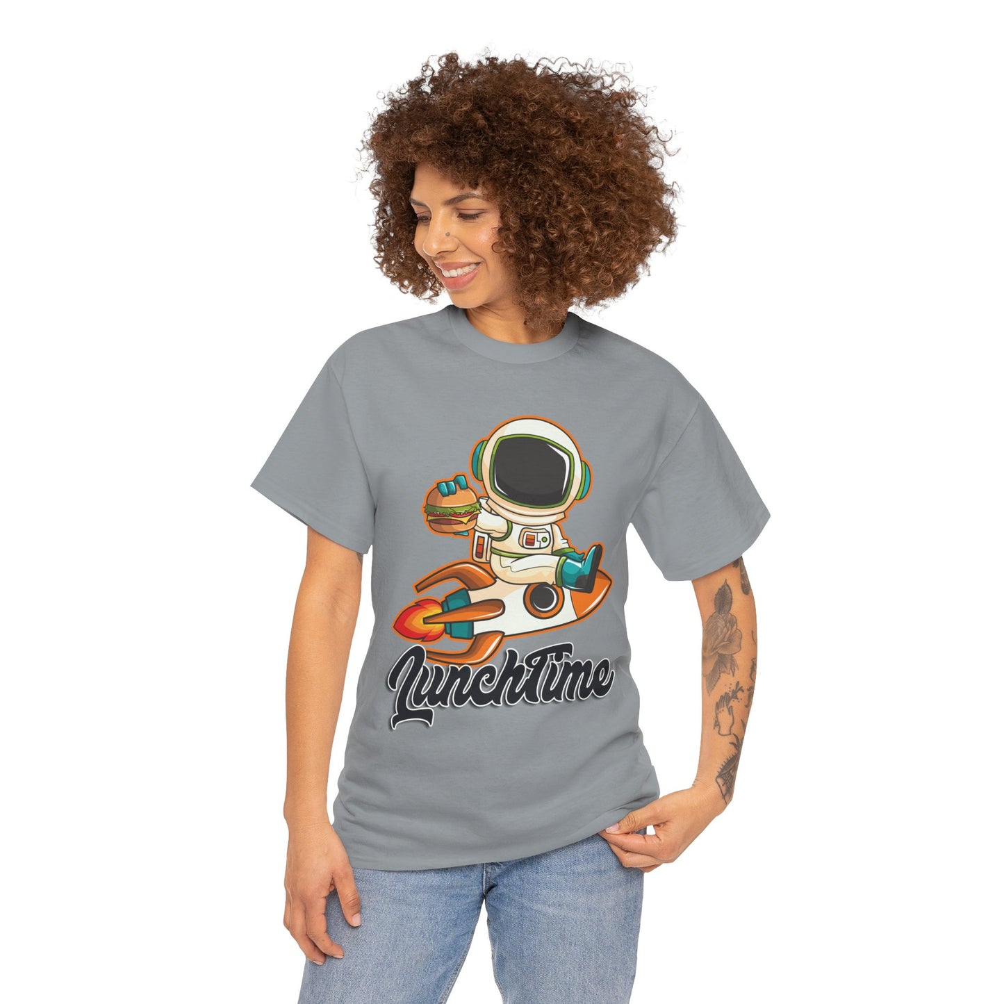 Astronaut Lunchtime Unisex Heavy Cotton Tee - Fun Graphic T-Shirt for Space Lovers, GraphicTees, png, t-shirts, tshirts