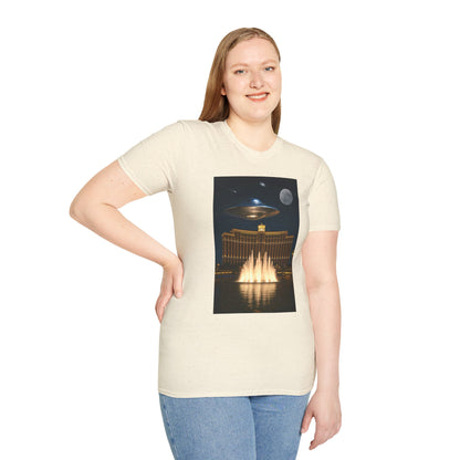 UFO over Las Vegas, Cosmic Vibes Unisex T-Shirt - UFO & Moon Design, Relaxed Fit Tee for Space Lovers, Gift for Sci-Fi Fans, Casual Wear, Everyday Essentials, t-shirt, tshirt, png