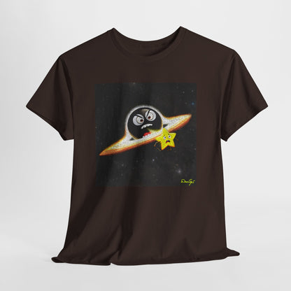 BlackHole Chasing Star, Space-Themed Unisex Heavy Cotton Tee with Cartoon Penguin Design, graphic design, png
