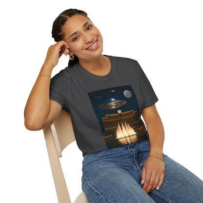 UFO over Las Vegas, Cosmic Vibes Unisex T-Shirt - UFO & Moon Design, Relaxed Fit Tee for Space Lovers, Gift for Sci-Fi Fans, Casual Wear, Everyday Essentials, t-shirt, tshirt, png