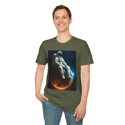 Sitting on an Earth, Cosmic Astronaut T-Shirt, Unisex Graphic Tee, Space Lover Gift, Casual Wear, Astronomy Fan Shirt, Graphic Tee, t-shirt, tshirt, png