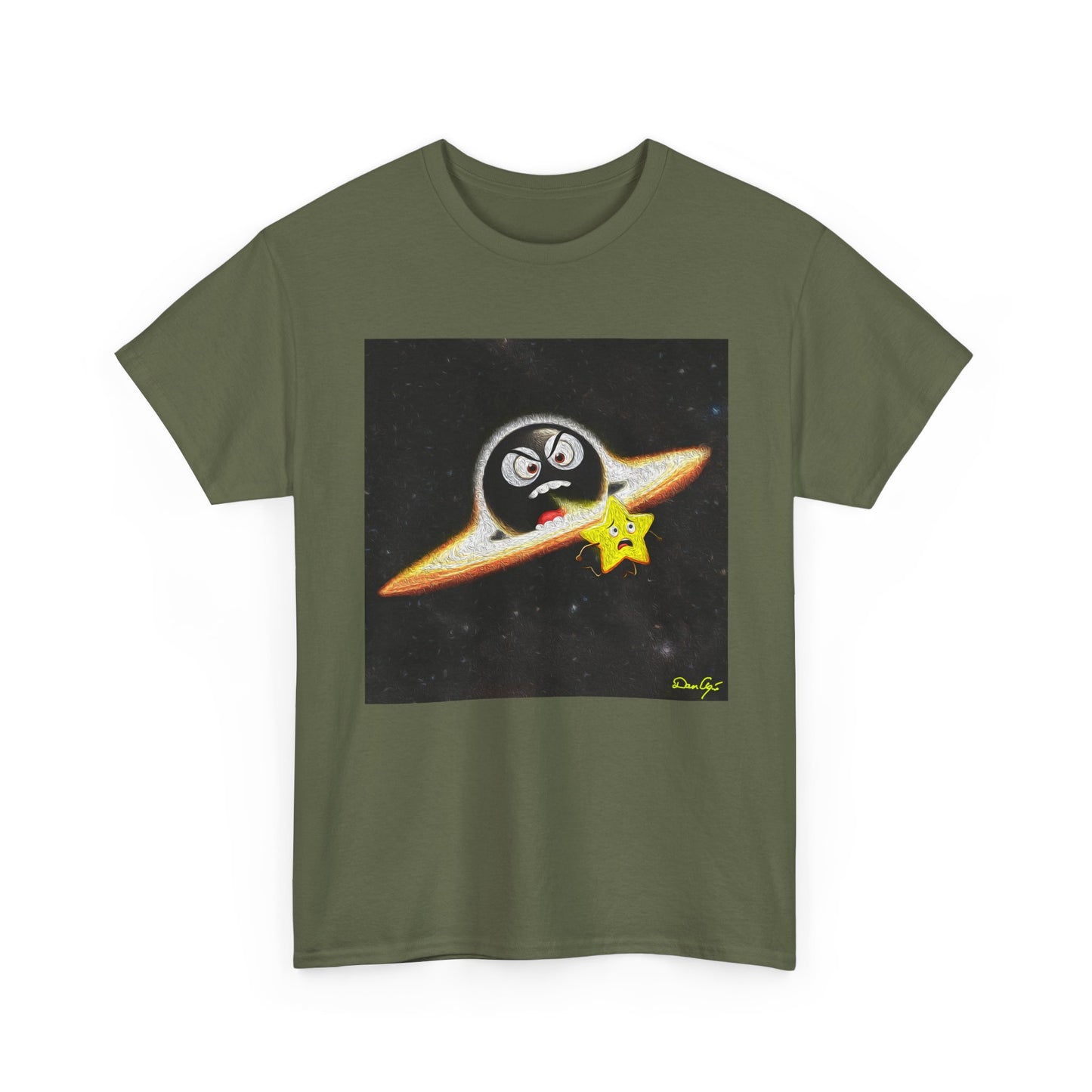 BlackHole Chasing Star, Space-Themed Unisex Heavy Cotton Tee with Cartoon Penguin Design, graphic design, png
