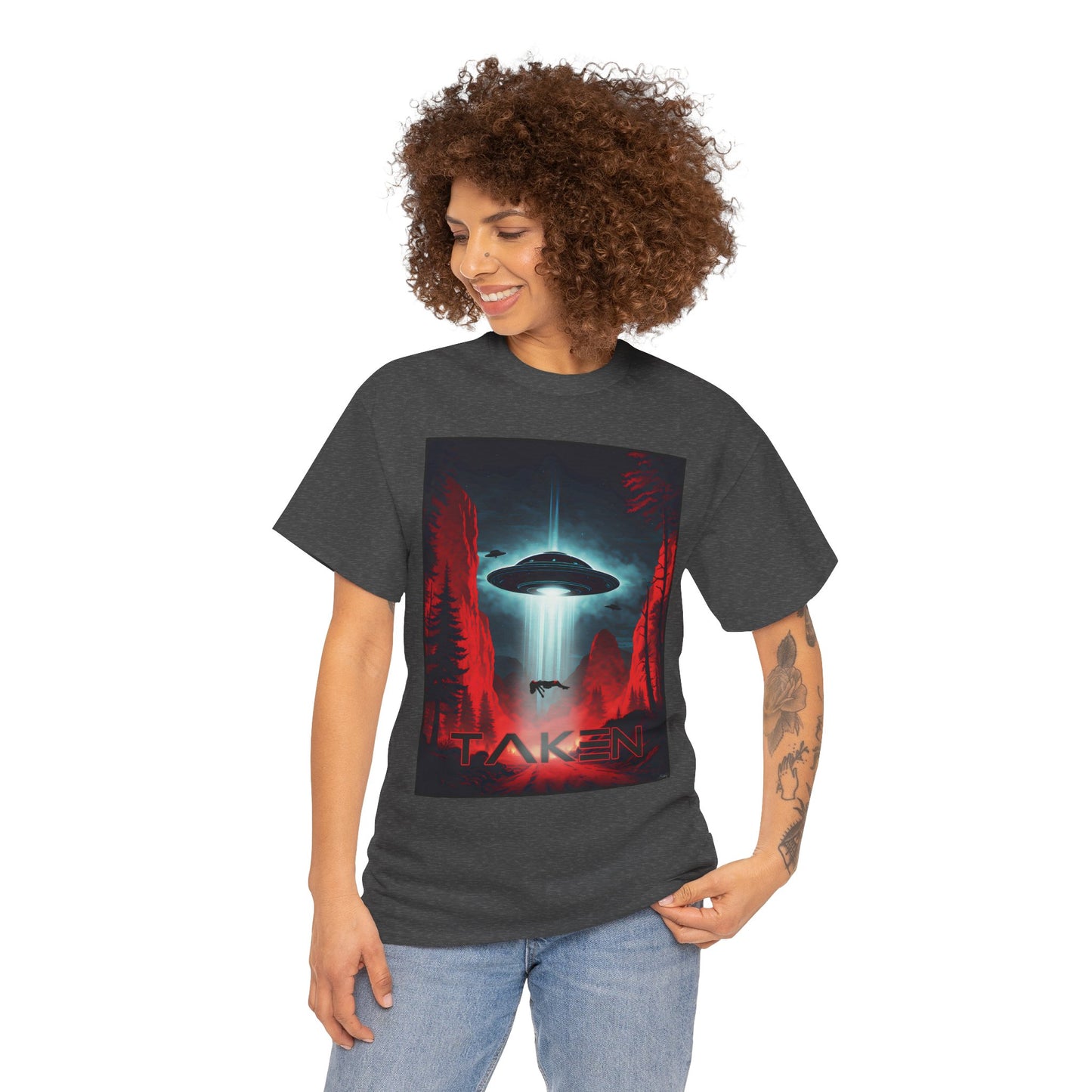 Taken, Unisex Heavy Cotton Tee, UFO inspired t-shirt, graphic design, art, png, t-shirts, tshirts, tee