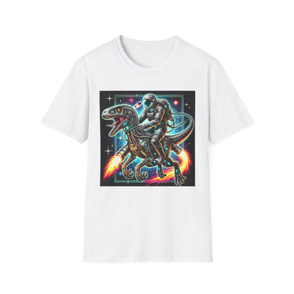 Cosmic Dinosaur Rider Softstyle T-Shirt | Fun Graphic Tee, Unique Gift, Space Lover Shirt, Sci-Fi Enthusiast Apparel