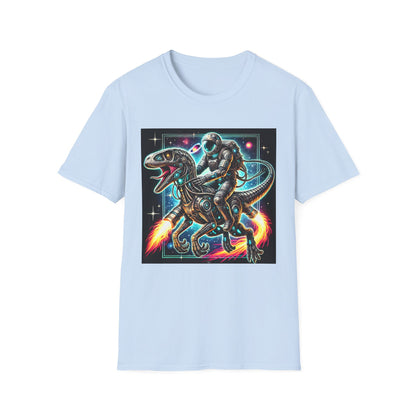 Cosmic Dinosaur Rider Softstyle T-Shirt | Fun Graphic Tee, Unique Gift, Space Lover Shirt, Sci-Fi Enthusiast Apparel