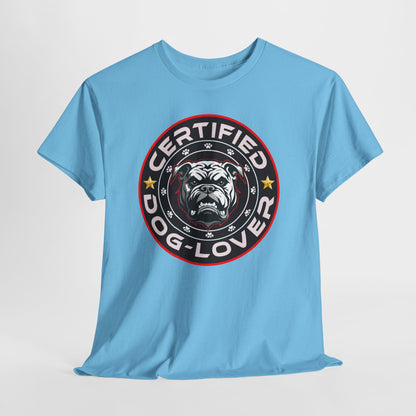 Certified Dog Lover Unisex Tee - Bulldog Print Design, GraphicTees, t-shirt, tshirt, png