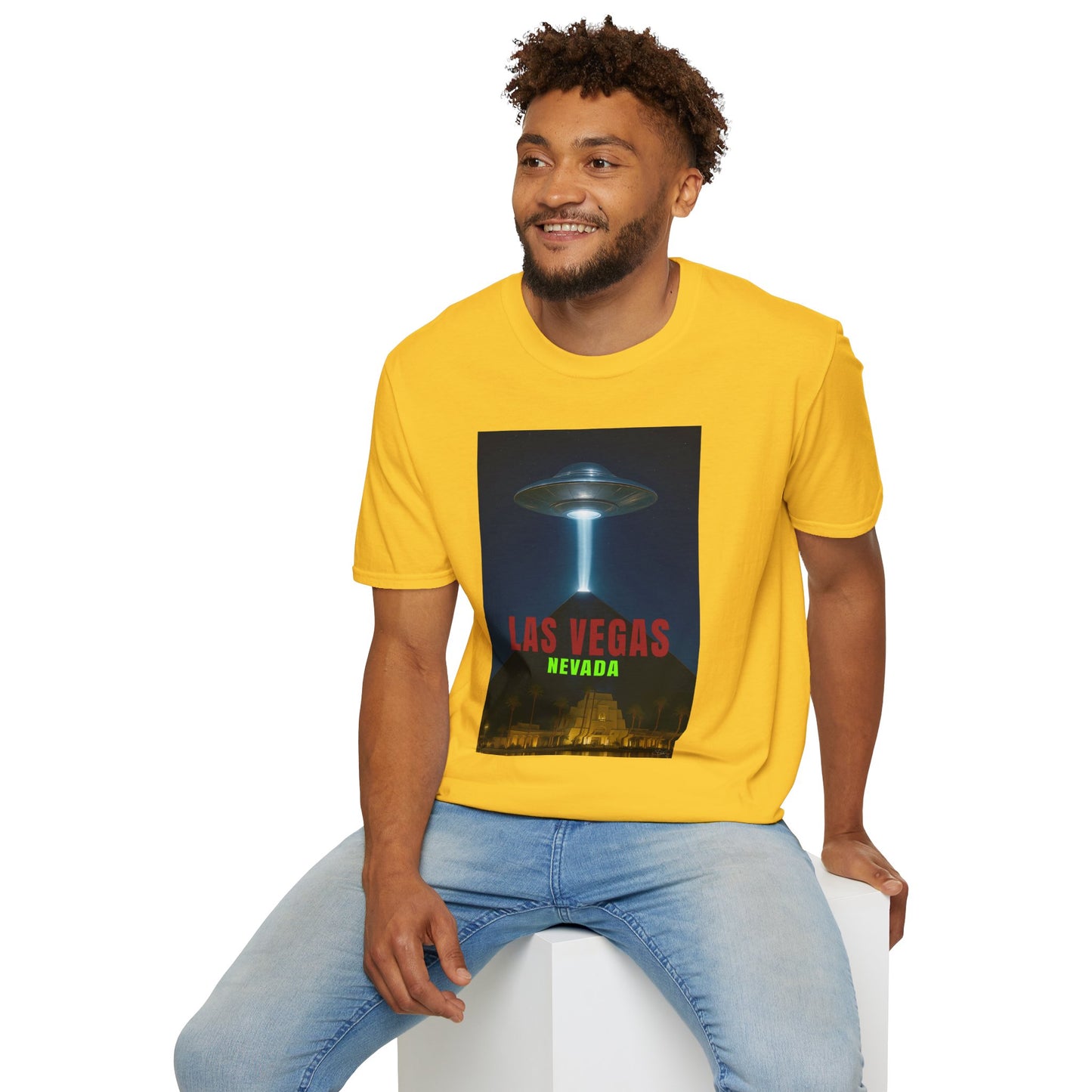 Luxor UFO, Las Vegas UFO Unisex Softstyle T-Shirt - Retro Nevada Design, graphic design, t-shirts, tshirts, tees, GraphicTees, png
