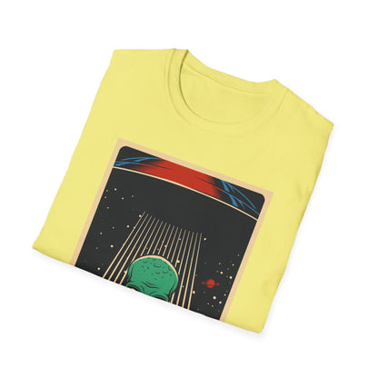 Cosmic Alien Peace Unisex Softstyle T-Shirt, Vintage UFO Tee, Space Lover Gift, Sci-Fi Fan Shirt, Trendy Graphic Tee, GraphicTees, t-shirts