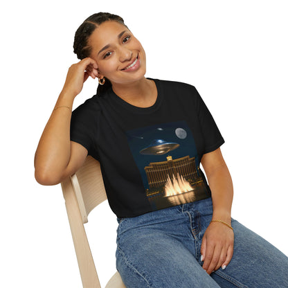 UFO over Las Vegas, Cosmic Vibes Unisex T-Shirt - UFO & Moon Design, Relaxed Fit Tee for Space Lovers, Gift for Sci-Fi Fans, Casual Wear, Everyday Essentials, t-shirt, tshirt, png