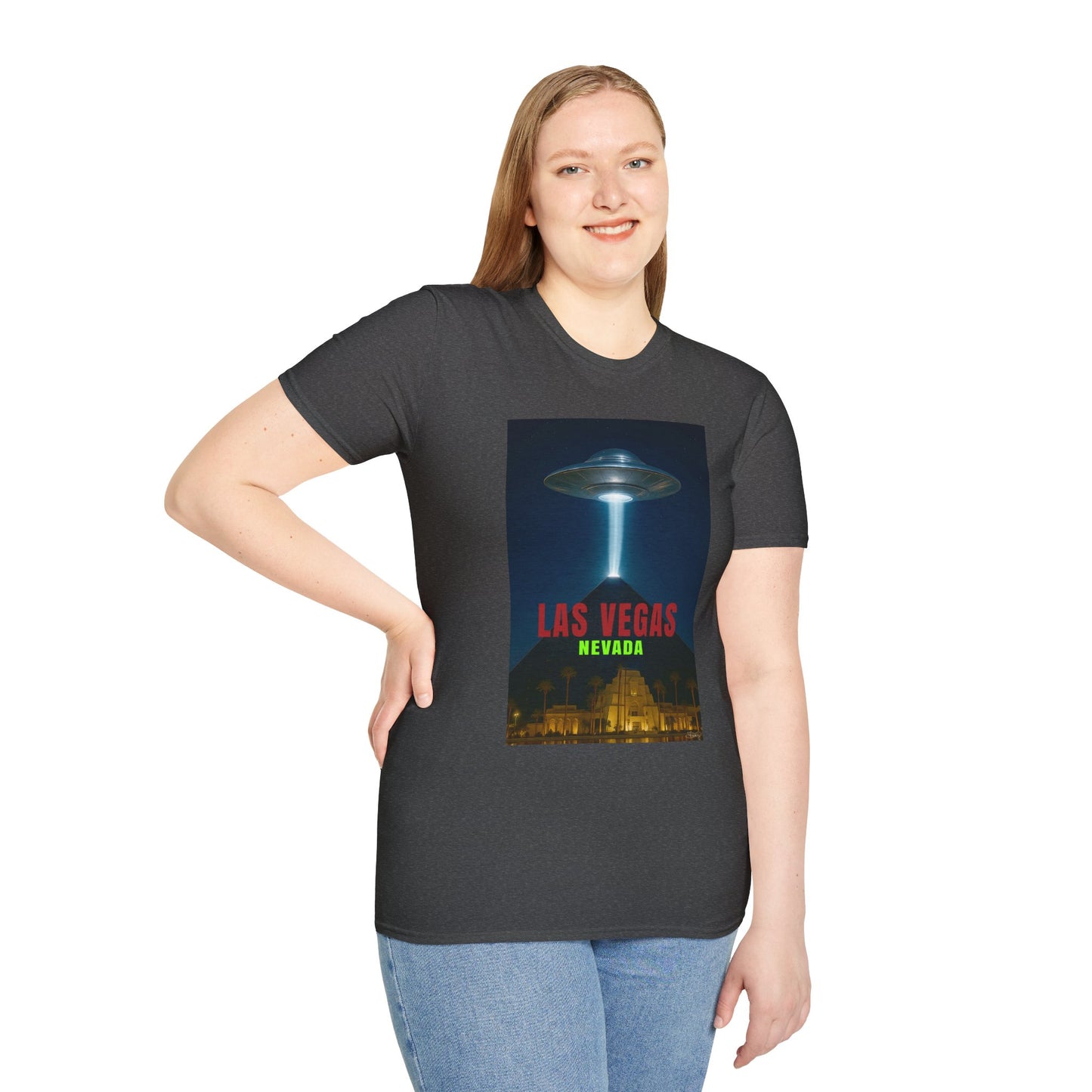 Luxor UFO, Las Vegas UFO Unisex Softstyle T-Shirt - Retro Nevada Design, graphic design, t-shirts, tshirts, tees, GraphicTees, png