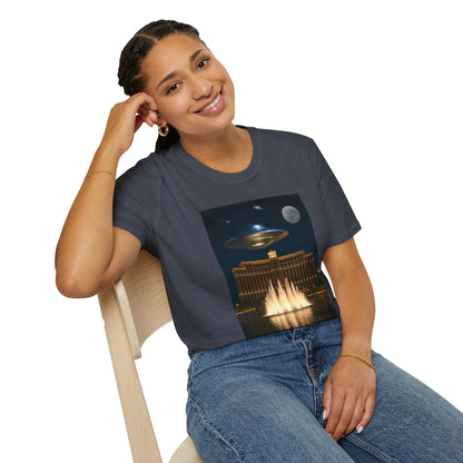 UFO over Las Vegas, Cosmic Vibes Unisex T-Shirt - UFO & Moon Design, Relaxed Fit Tee for Space Lovers, Gift for Sci-Fi Fans, Casual Wear, Everyday Essentials, t-shirt, tshirt, png