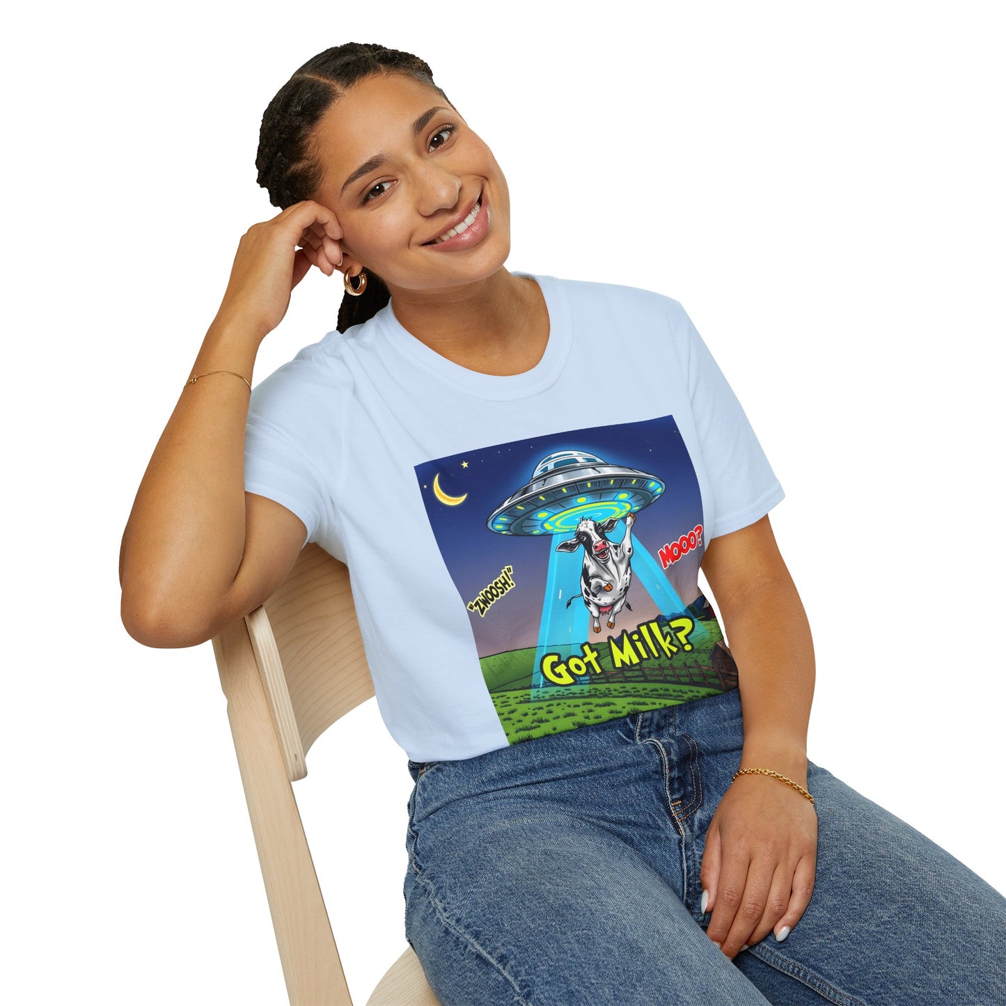 Got Milk? Funny Unisex Softstyle T-Shirt, Humorous Tee, Perfect for Cow Lovers, Milking Day, Farm-themed Gifts, Quirky Apparel, graphic