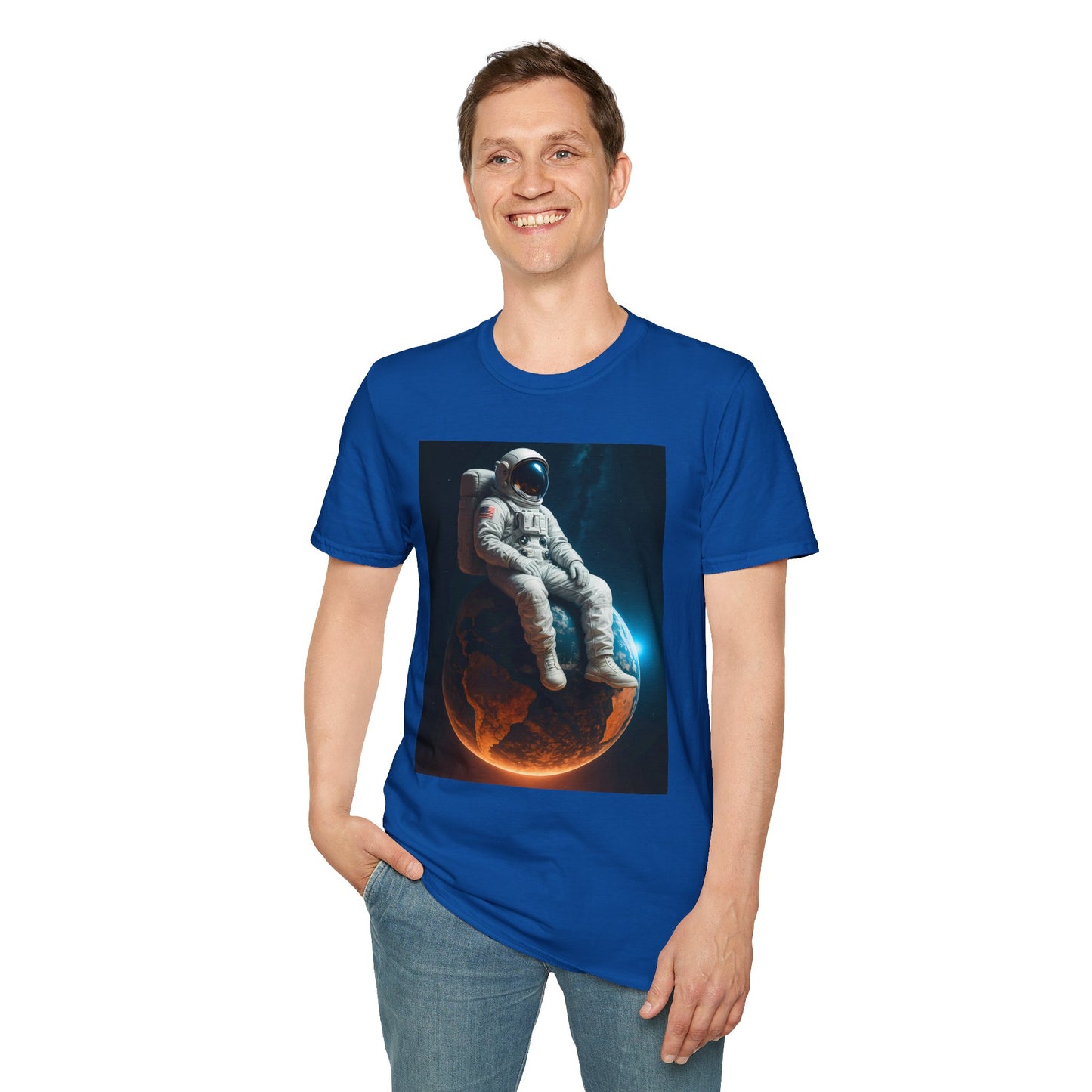 Sitting on an Earth, Cosmic Astronaut T-Shirt, Unisex Graphic Tee, Space Lover Gift, Casual Wear, Astronomy Fan Shirt, Graphic Tee, t-shirt, tshirt, png