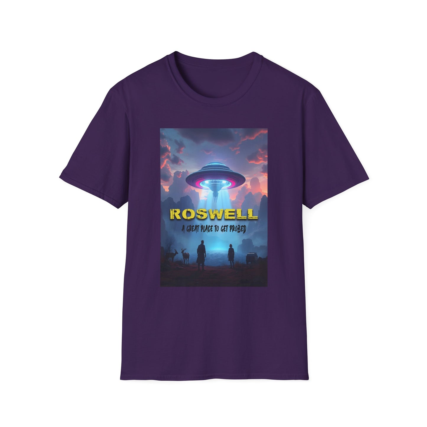 Roswell Probed Retro T-Shirt - Alien UFO Lover Gift, Sci-Fi Apparel, Extraterrestrial Tee, Unisex Softstyle Clothing, graphic design, png