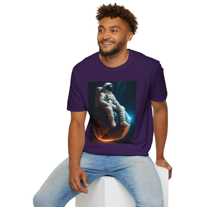 Sitting on an Earth, Cosmic Astronaut T-Shirt, Unisex Graphic Tee, Space Lover Gift, Casual Wear, Astronomy Fan Shirt, Graphic Tee, t-shirt, tshirt, png