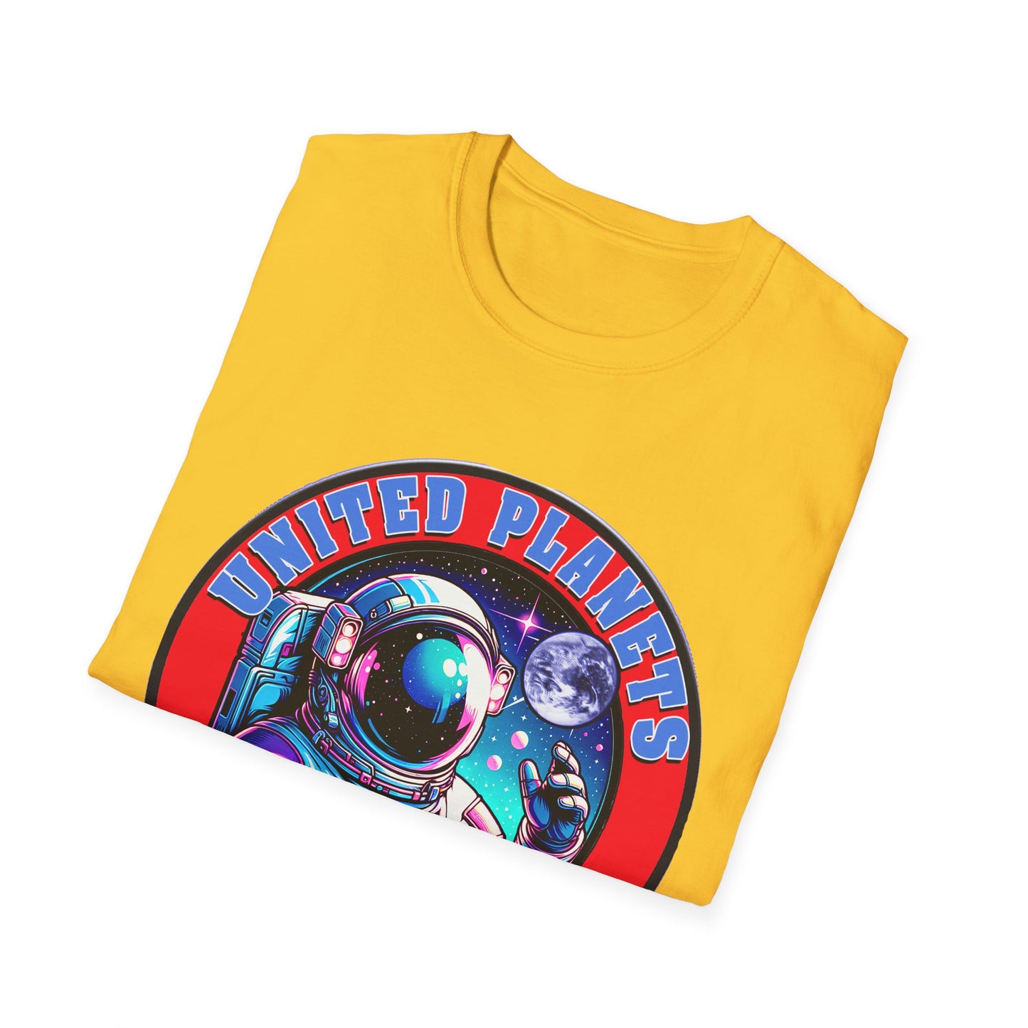 United Planets Exploration Astronaut T-Shirt, Science Themed Tee, Outer Space Shirt for Gift, Birthday, Unisex Softstyle Apparel