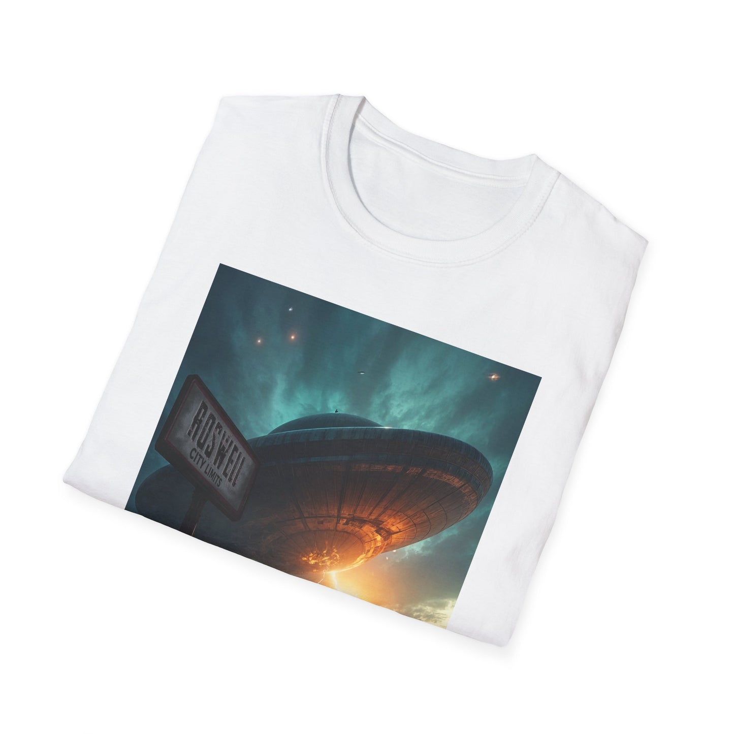 Roswell City Limits, Alien Sunset Softstyle T-Shirt | Unisex Graphic Tee, UFO Theme Shirt, Casual, Gift for Sci-Fi Lovers, Summer Fashion