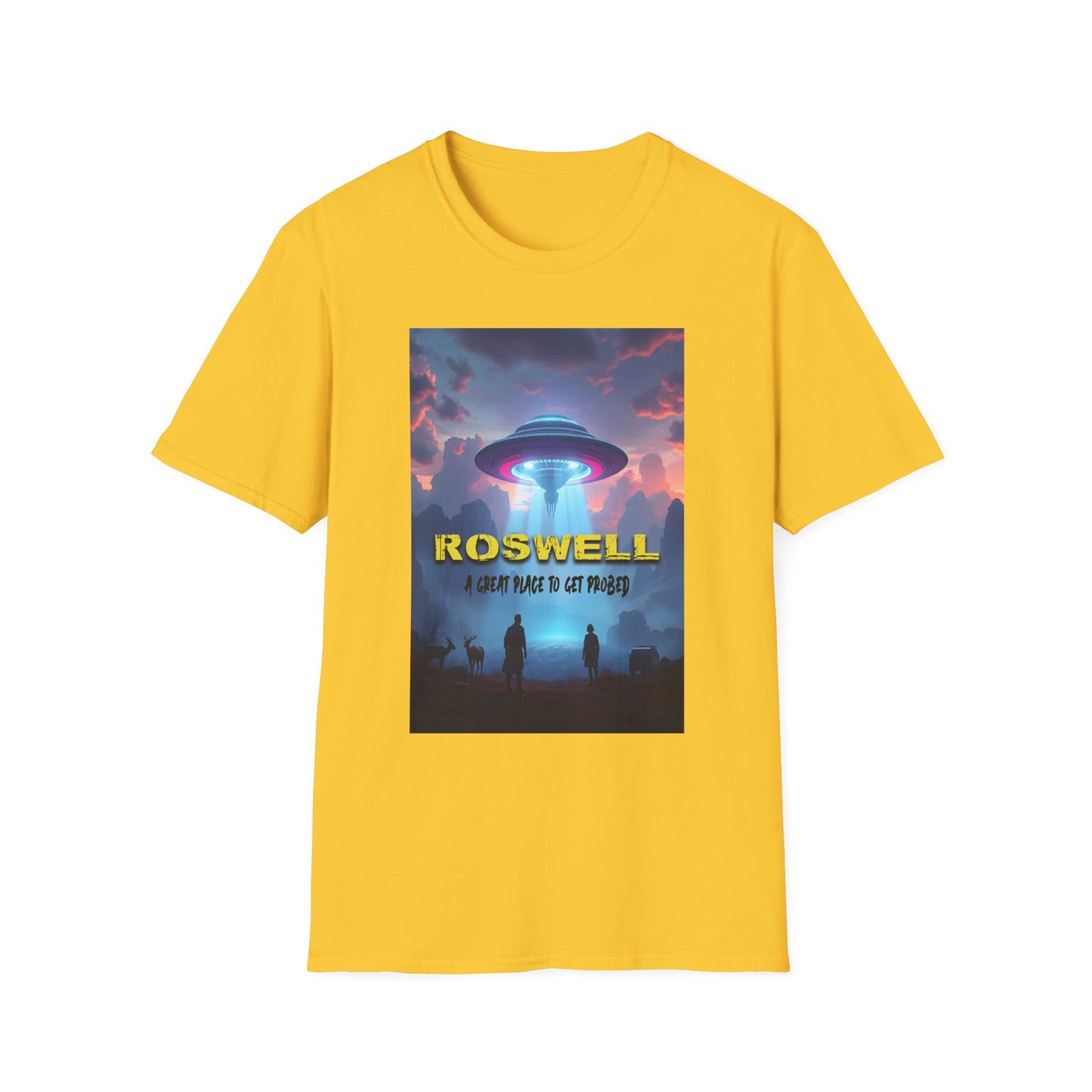 Roswell Probed Retro T-Shirt - Alien UFO Lover Gift, Sci-Fi Apparel, Extraterrestrial Tee, Unisex Softstyle Clothing, graphic design, png