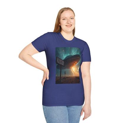 Roswell City Limits, Alien Sunset Softstyle T-Shirt | Unisex Graphic Tee, UFO Theme Shirt, Casual, Gift for Sci-Fi Lovers, Summer Fashion