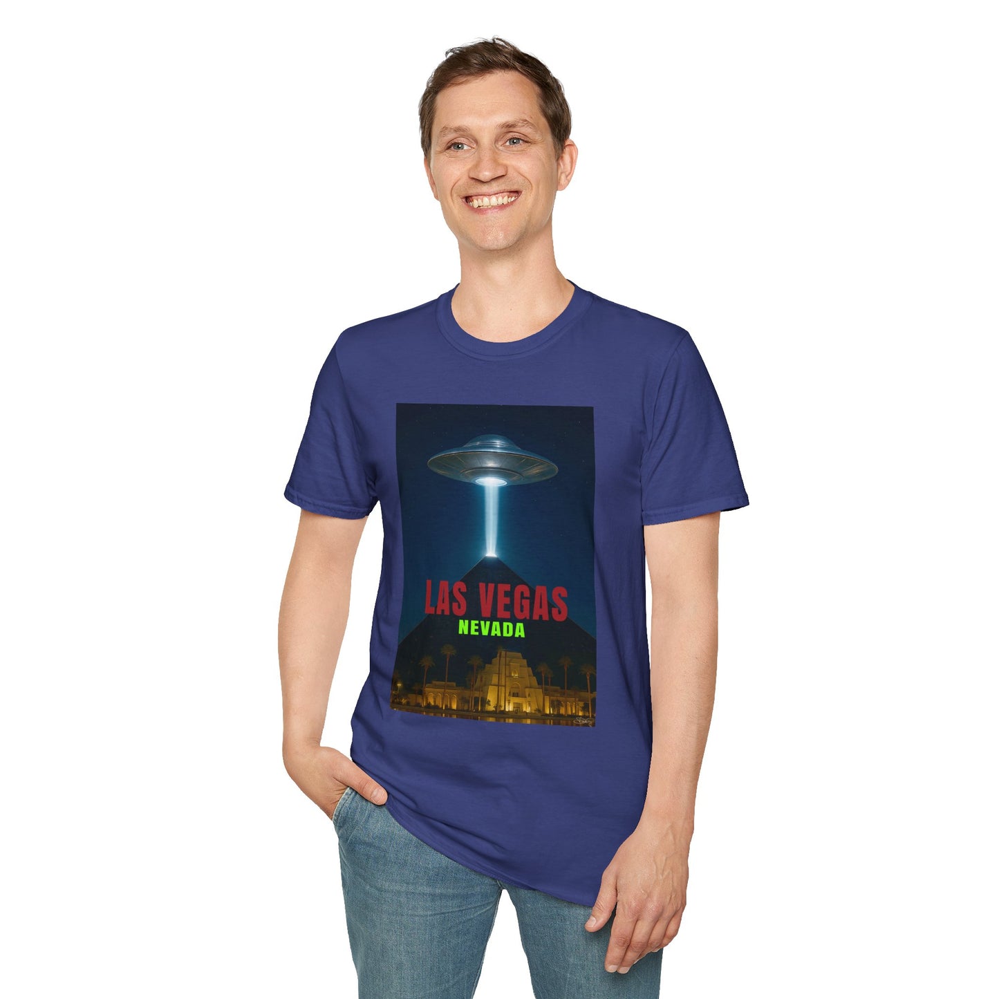 Luxor UFO, Las Vegas UFO Unisex Softstyle T-Shirt - Retro Nevada Design, graphic design, t-shirts, tshirts, tees, GraphicTees, png