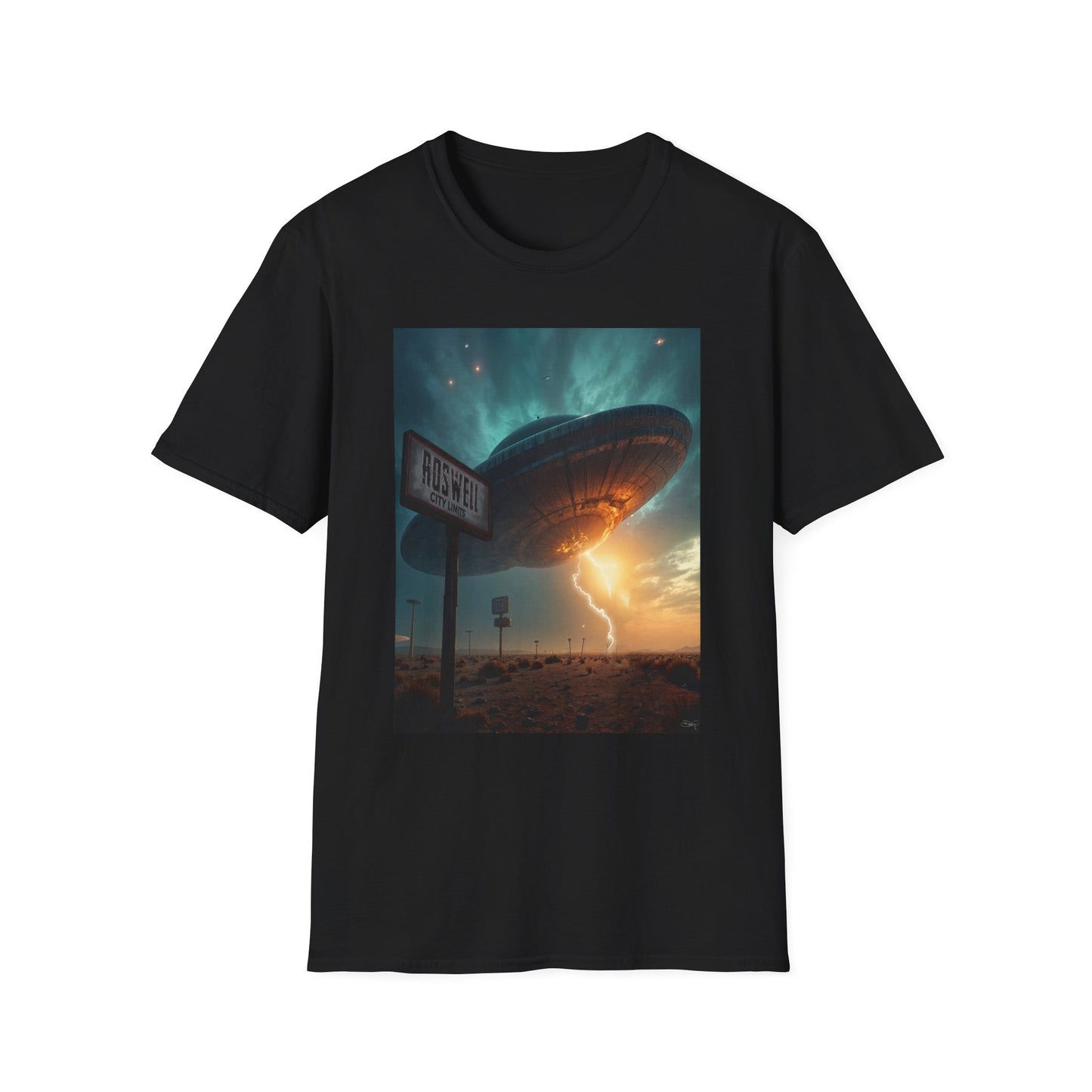 Roswell City Limits, Alien Sunset Softstyle T-Shirt | Unisex Graphic Tee, UFO Theme Shirt, Casual, Gift for Sci-Fi Lovers, Summer Fashion