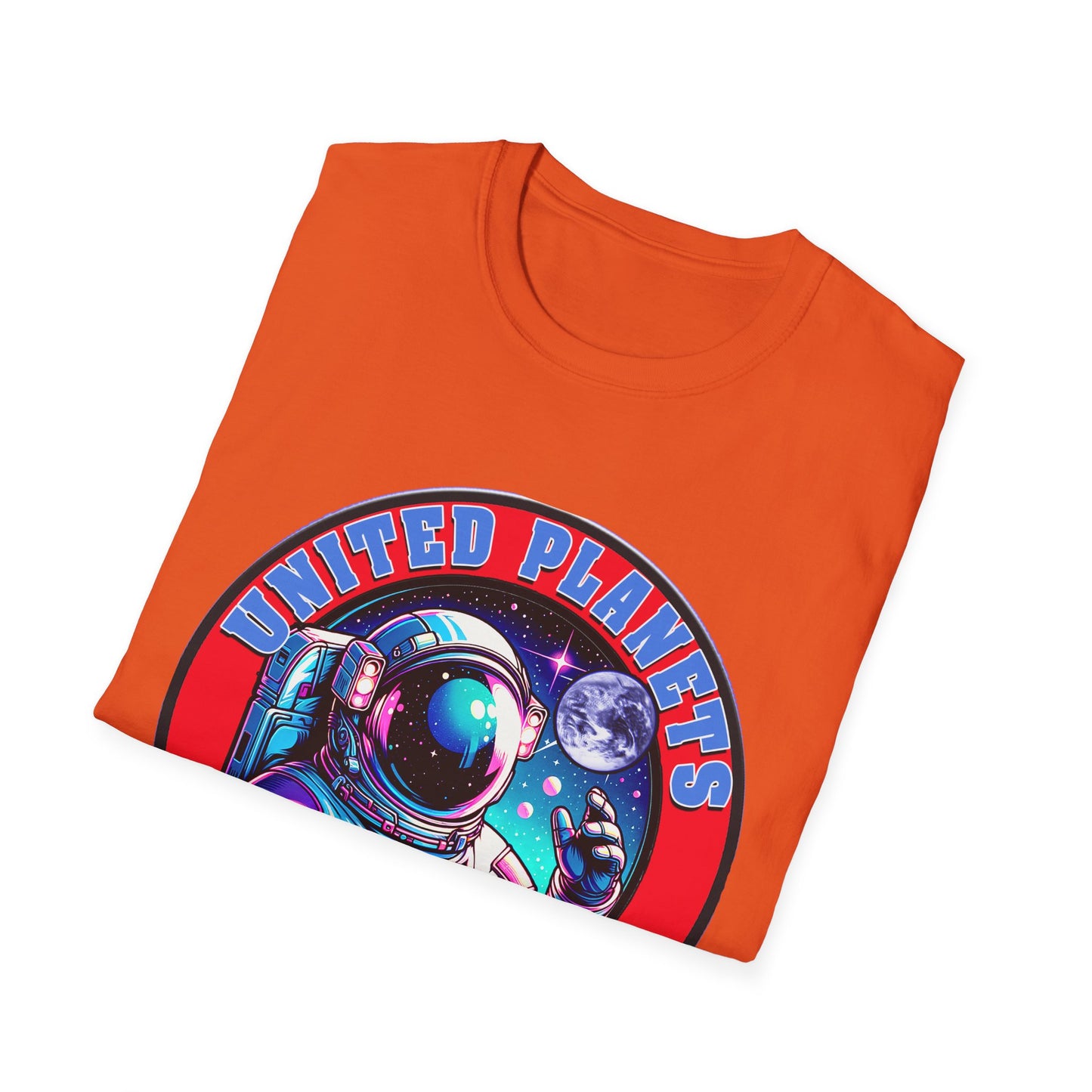 United Planets Exploration Astronaut T-Shirt, Science Themed Tee, Outer Space Shirt for Gift, Birthday, Unisex Softstyle Apparel