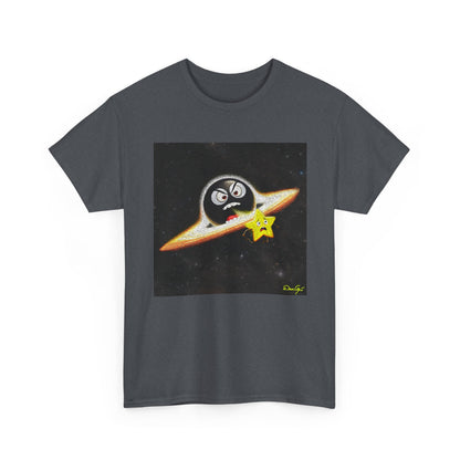 BlackHole Chasing Star, Space-Themed Unisex Heavy Cotton Tee with Cartoon Penguin Design, graphic design, png