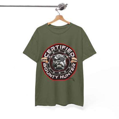 Certified Bounty Hunter, Unisex Heavy Cotton Tee, comedy, bulldog, print design, png, GraphicTees