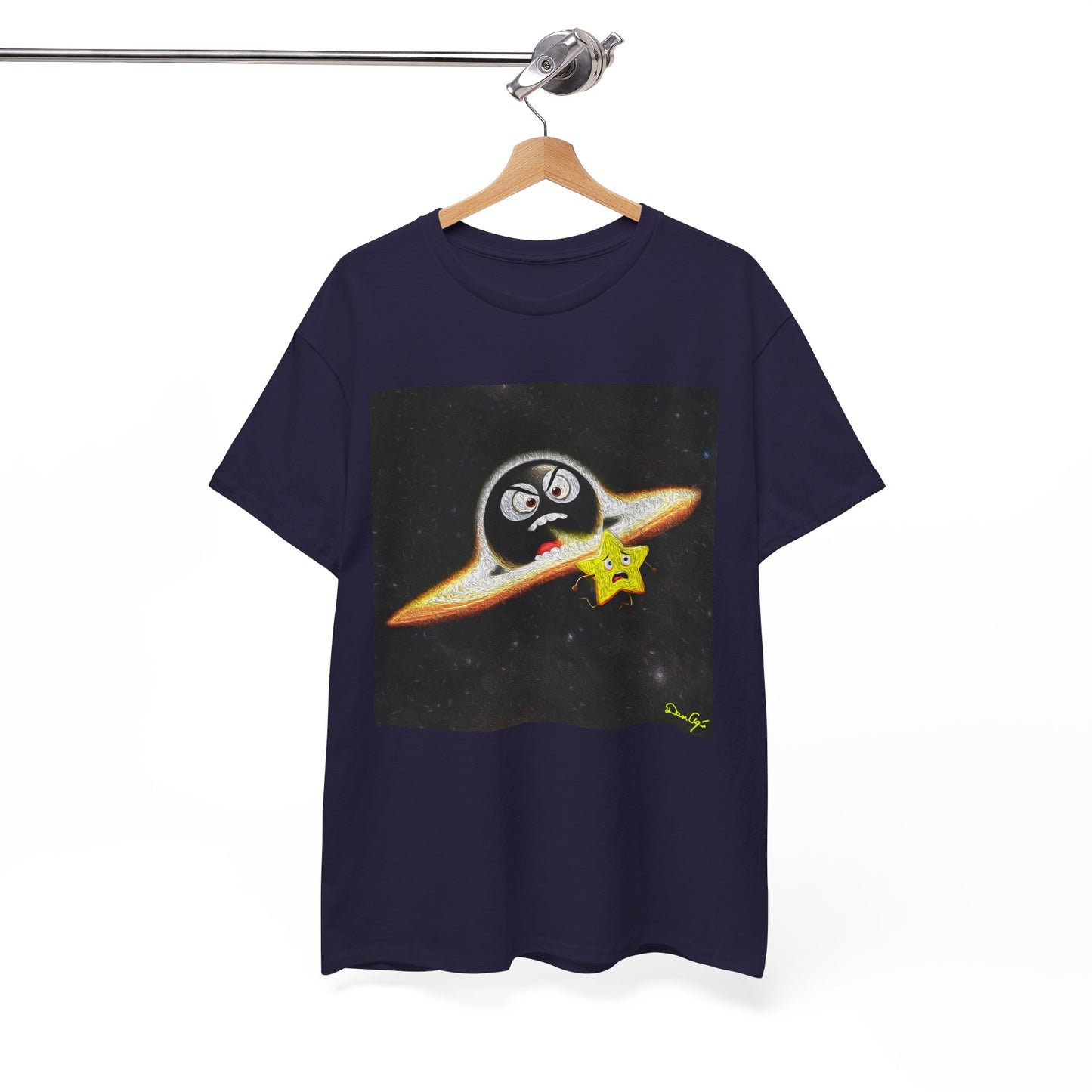 BlackHole Chasing Star, Space-Themed Unisex Heavy Cotton Tee with Cartoon Penguin Design, graphic design, png