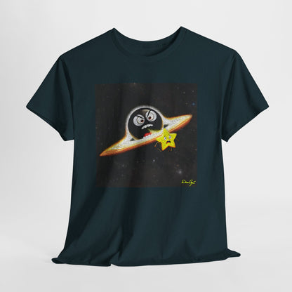 BlackHole Chasing Star, Space-Themed Unisex Heavy Cotton Tee with Cartoon Penguin Design, graphic design, png