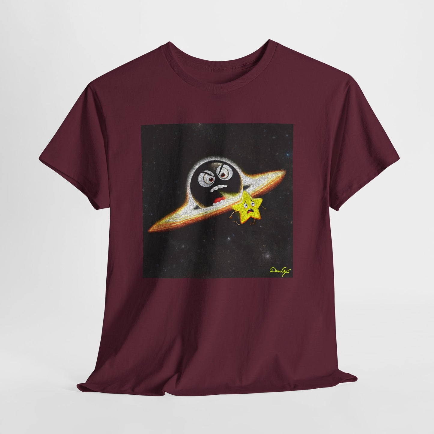 BlackHole Chasing Star, Space-Themed Unisex Heavy Cotton Tee with Cartoon Penguin Design, graphic design, png