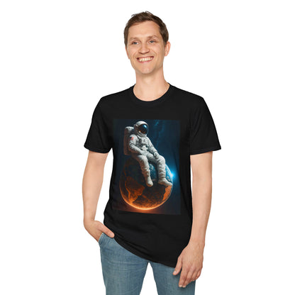 Sitting on an Earth, Cosmic Astronaut T-Shirt, Unisex Graphic Tee, Space Lover Gift, Casual Wear, Astronomy Fan Shirt, Graphic Tee, t-shirt, tshirt, png