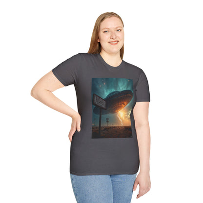 Roswell City Limits, Alien Sunset Softstyle T-Shirt | Unisex Graphic Tee, UFO Theme Shirt, Casual, Gift for Sci-Fi Lovers, Summer Fashion